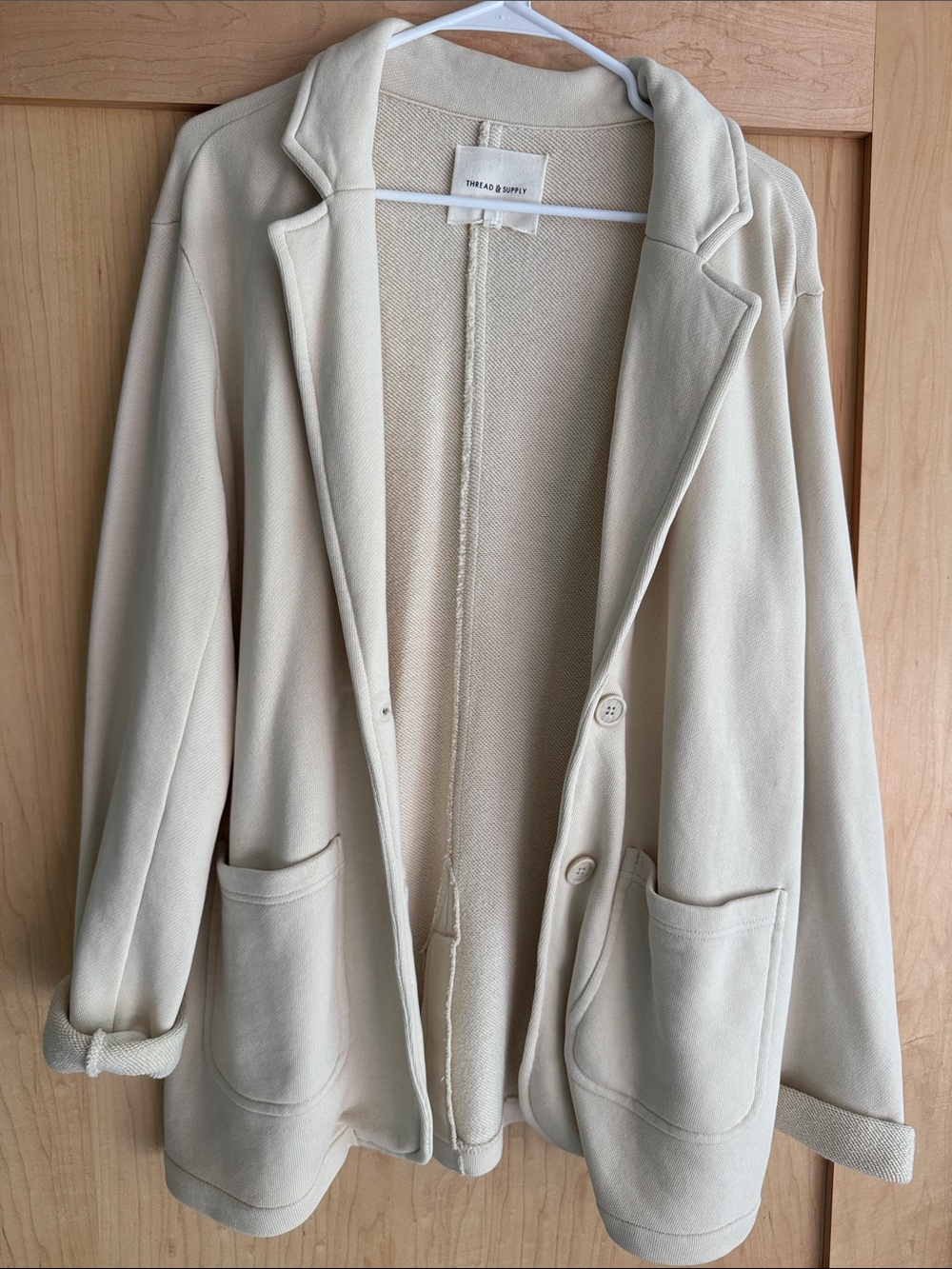 Thread & Supply Cream Knit Blazer with Patch Pockets